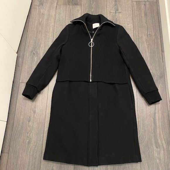 Sandro Kolia Ribbed Overlay Wool Blend Coat Size 6 - Picture 2 of 16